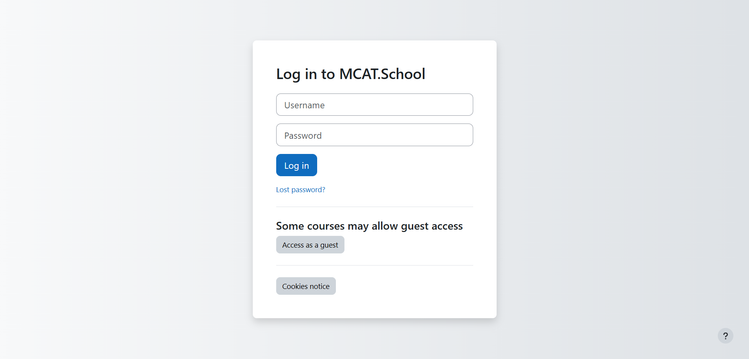 MCAT.school Moodle login page