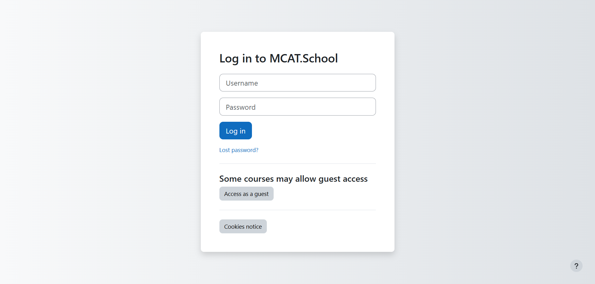 MCAT.school Moodle login page